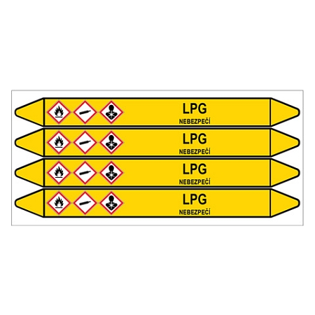 Značení potrubí, LPG,4 ks, 250 × 26 mm